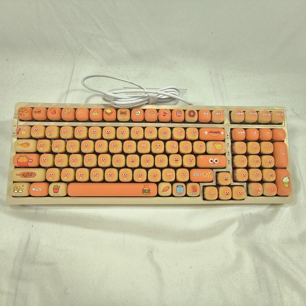 Qisan Wireless Gaming Keyboard Custom Key Caps Tan RGB Burger Themed
